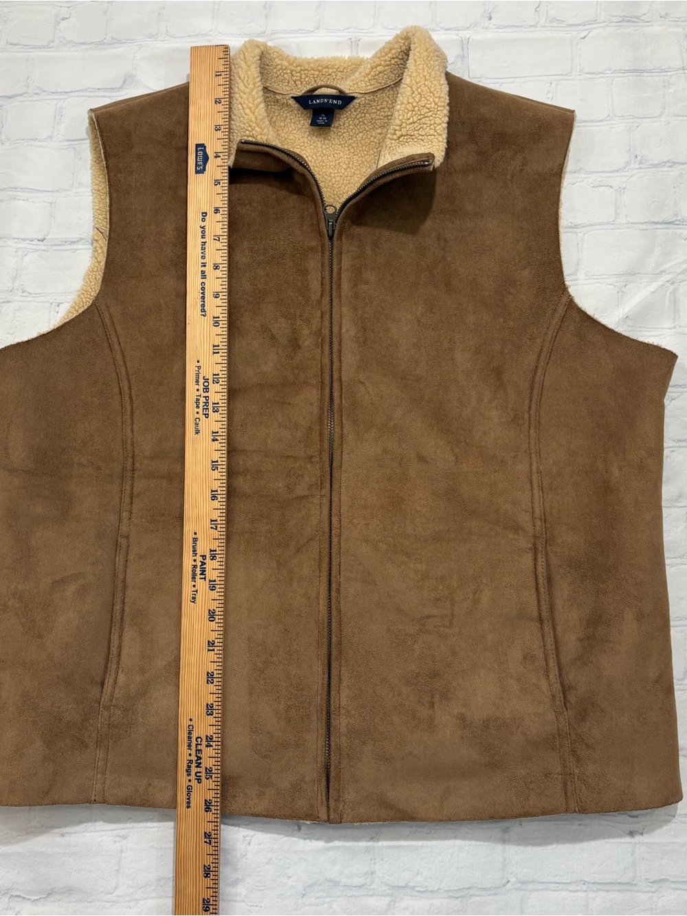 Lands End Women’s XL 18-20 Brown Faux Suede Sherpa Lined Zip Vest Winter Warm - Picture 7 of 11
